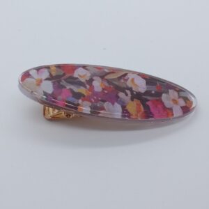 Barrette résine Ovale Fleur rétro