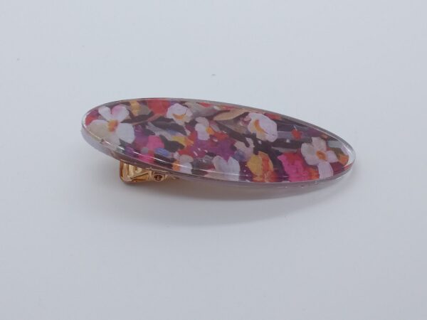 Barrette résine Ovale Fleur rétro